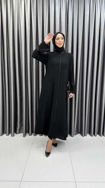 4099 Ş Plise Kol Ferace-Siyah