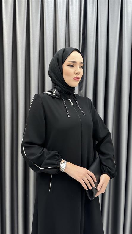 4177 Kapişonlu Ferace-Siyah