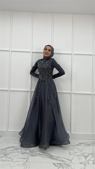 4207 S Abiye Elbise-Gri