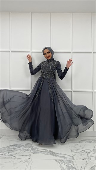 4207 S Abiye Elbise-Gri