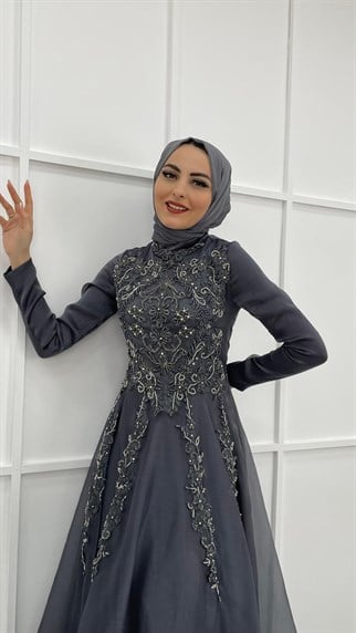 4207 S Abiye Elbise-Gri