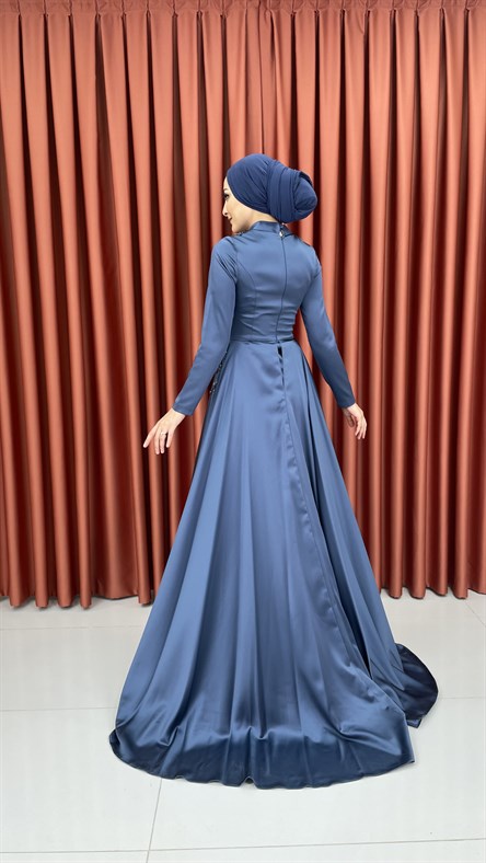 4238 S Abiye Elbise-İndigo Mavi