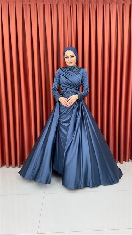 4238 S Abiye Elbise-İndigo Mavi