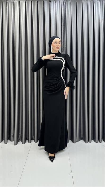 4266 T Pualine Abiye-Siyah