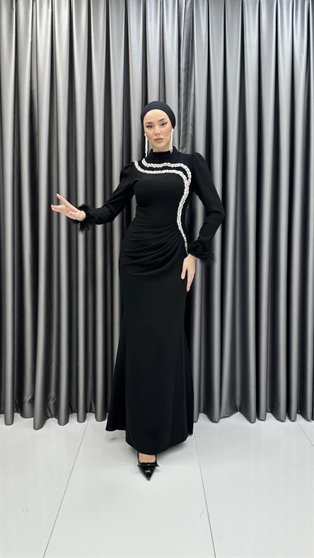 4266 T Pualine Abiye-Siyah