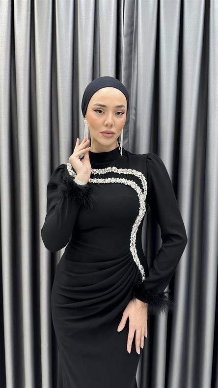 4266 T Pualine Abiye-Siyah