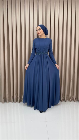 4320 F Abiye Elbise-Mavi