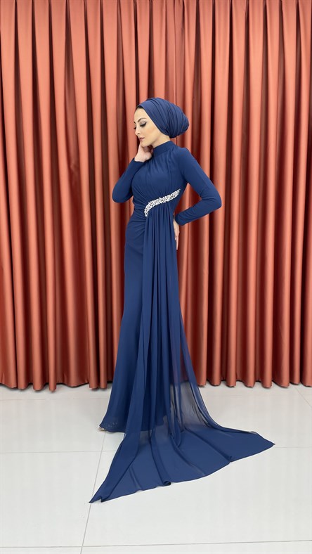 4334 S Abiye Elbise-İndigo Mavi