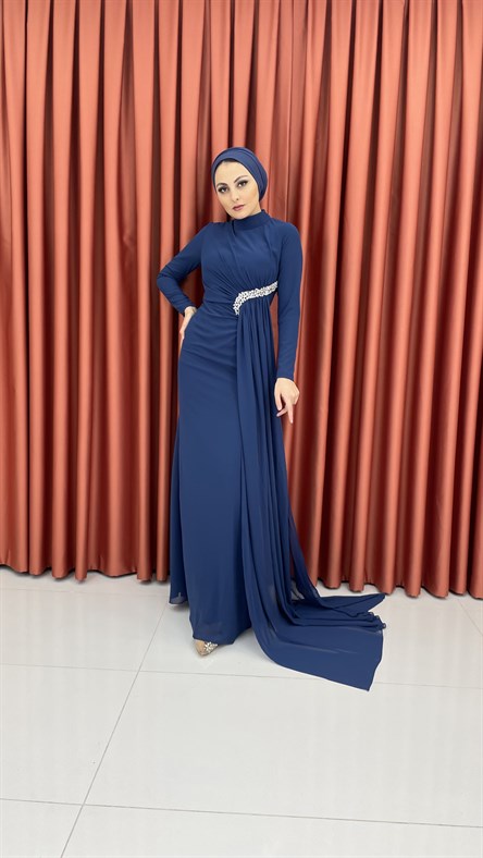 4334 S Abiye Elbise-İndigo Mavi