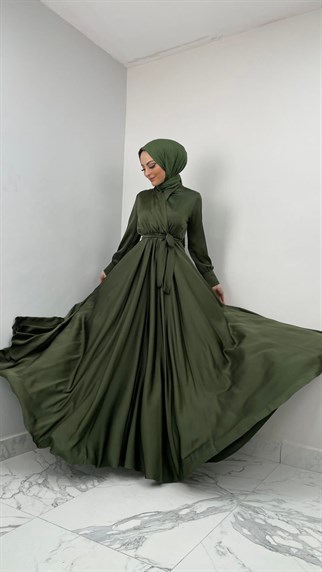 4377 Bayan Abiye Elbise-Haki