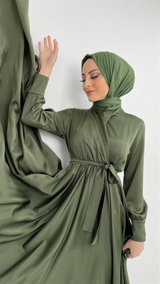 4377 Bayan Abiye Elbise-Haki