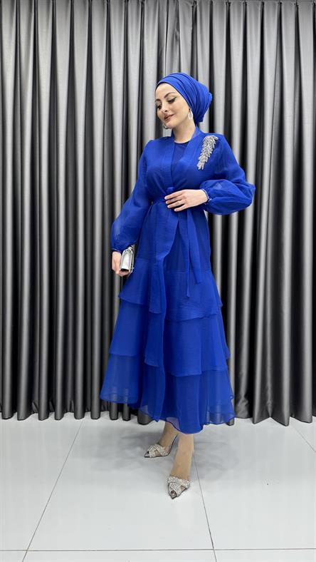 4400 T Abaya Elbise-Saks Mavi
