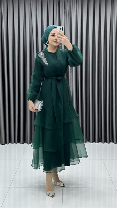 4400 T Abaya Elbise-Zümrüt