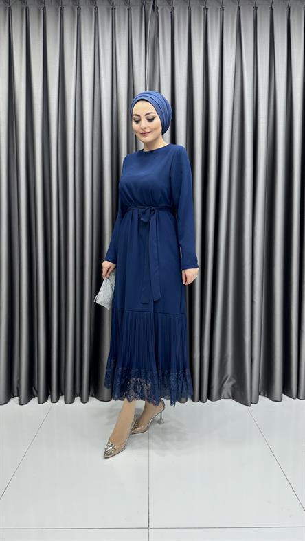 4410 T Abaya Elbise-İndigo Mavi