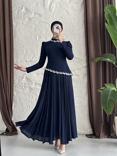 4418 T Queen Abiye-İndigo Mavi