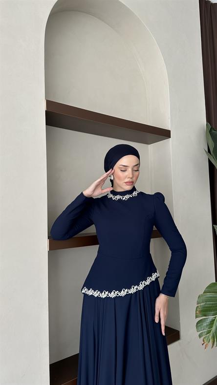 4418 T Queen Abiye-İndigo Mavi