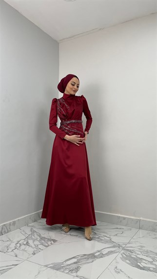 4419 H Abiye Elbise-Bordo