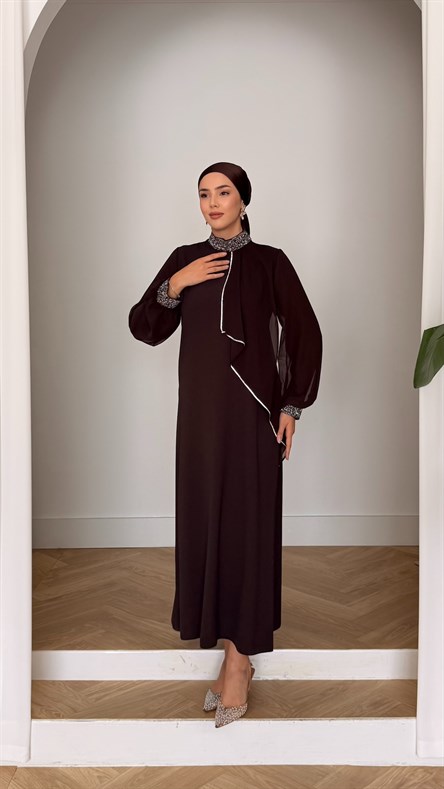4510 T Abaya Elbise-Kahve Rengi