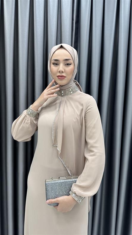 4510 T Abaya Elbise-Taş