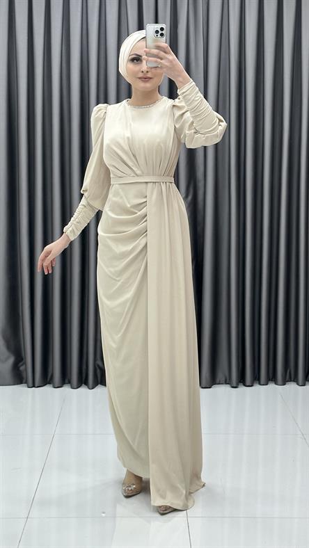4554 H Abiye Elbise-Bej