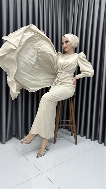 4554 H Abiye Elbise-Bej