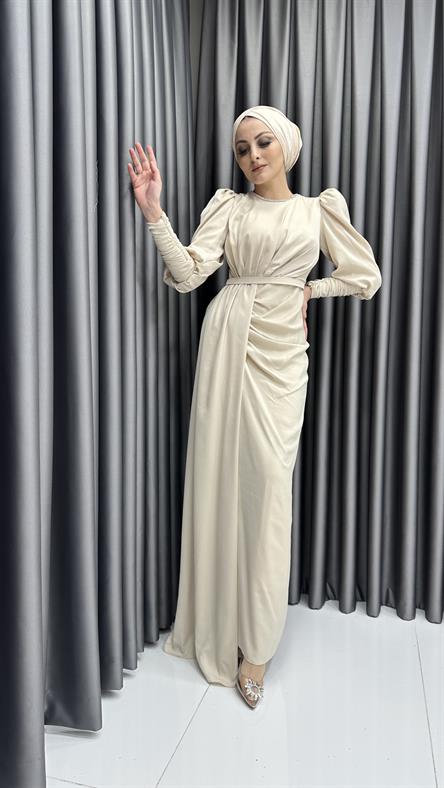 4554 H Abiye Elbise-Bej