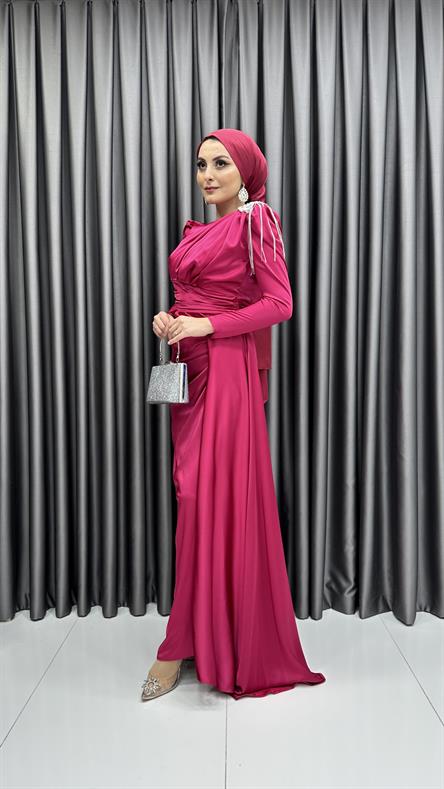 4579 H Abiye Elbise-Fuşya