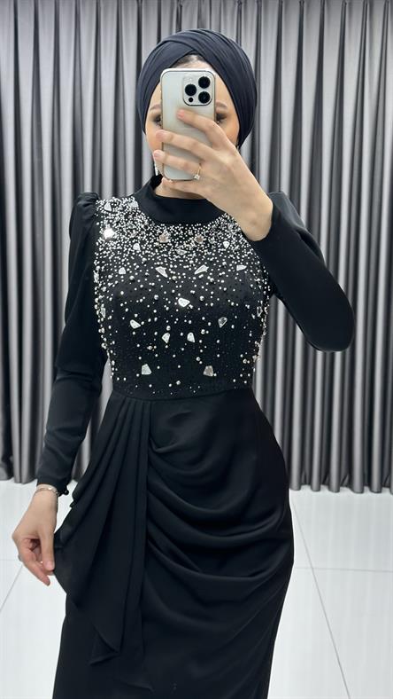 4607 H Abiye Elbise-Siyah