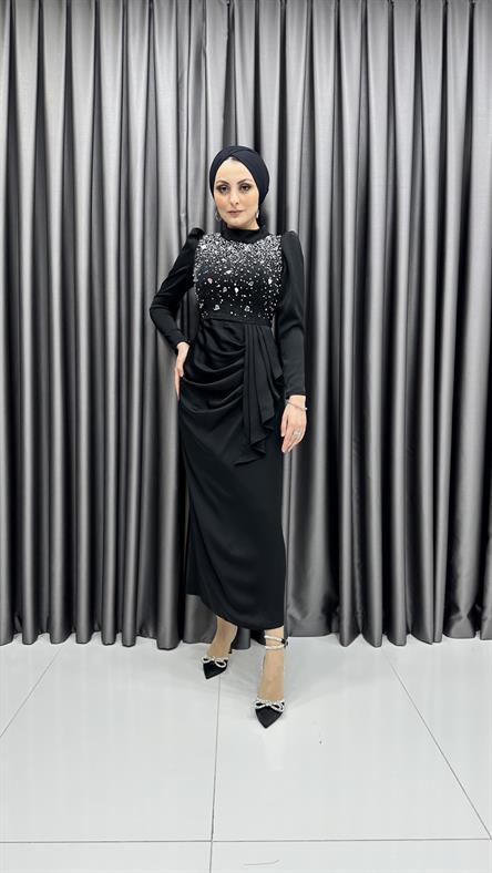 4607 H Abiye Elbise-Siyah