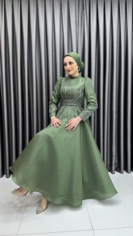 4618 H Abiye Elbise-Haki