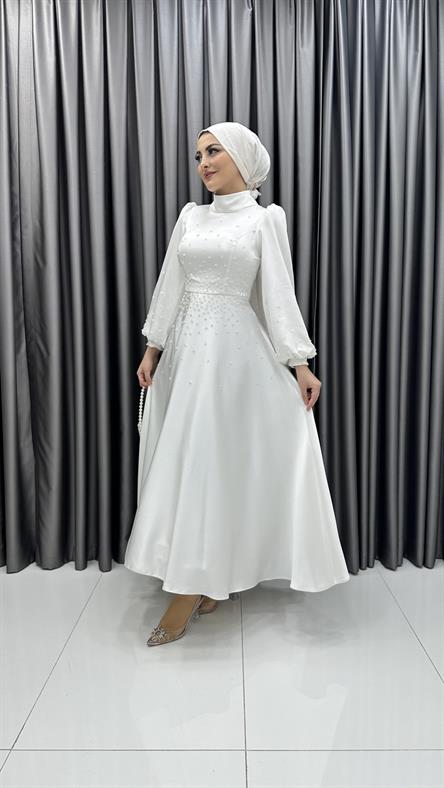 4623 H Abiye Elbise-Beyaz