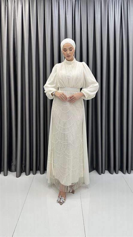 4630 T Abiye Elbise-Ekru