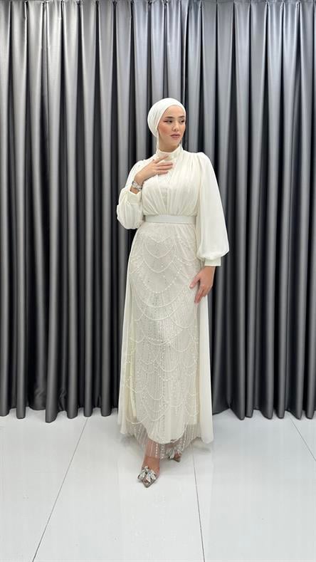 4630 T Abiye Elbise-Ekru