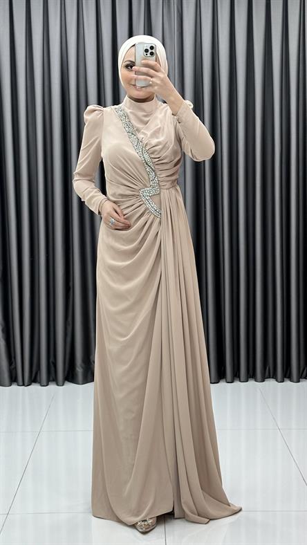 4637 H Abiye Elbise-Bej