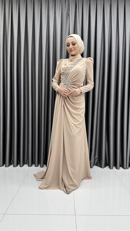 4637 H Abiye Elbise-Bej