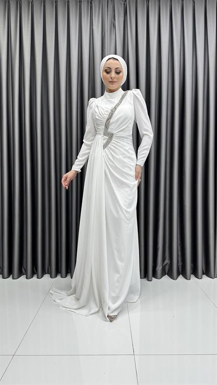 4637 H Abiye Elbise-Ekru