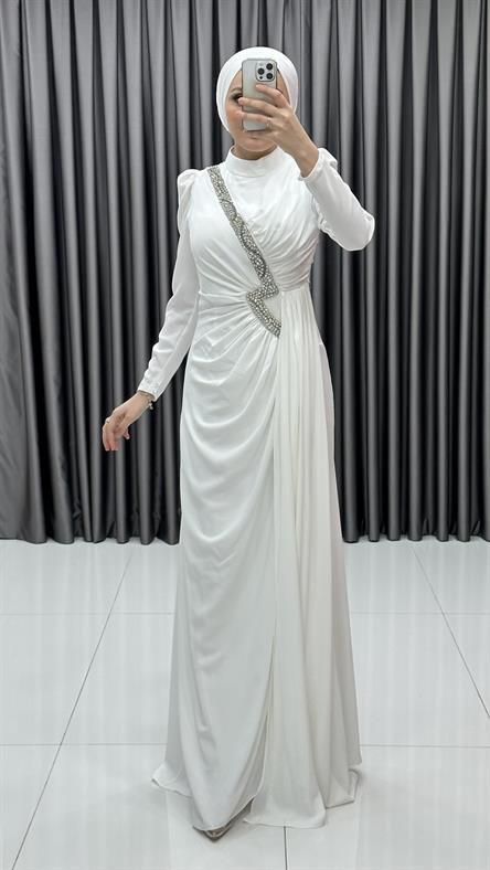 4637 H Abiye Elbise-Ekru