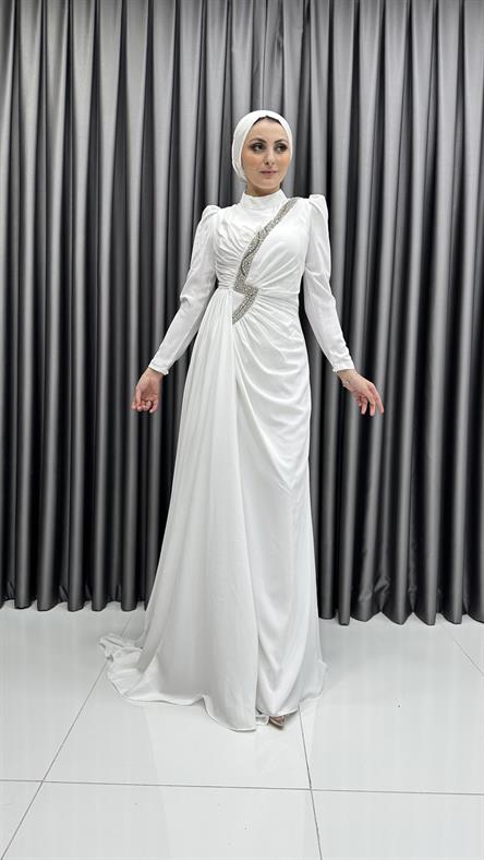 4637 H Abiye Elbise-Ekru