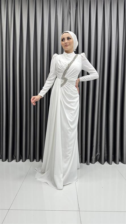 4637 H Abiye Elbise-Ekru