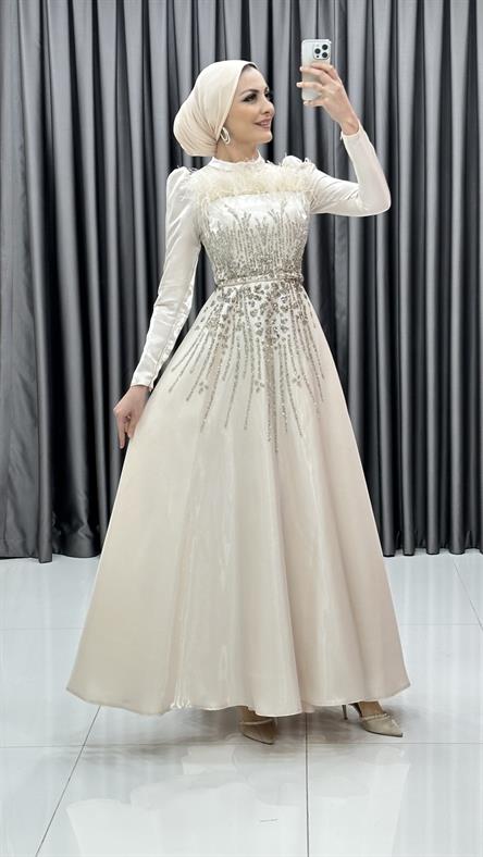 4638 H Abiiye Elbise-Krem