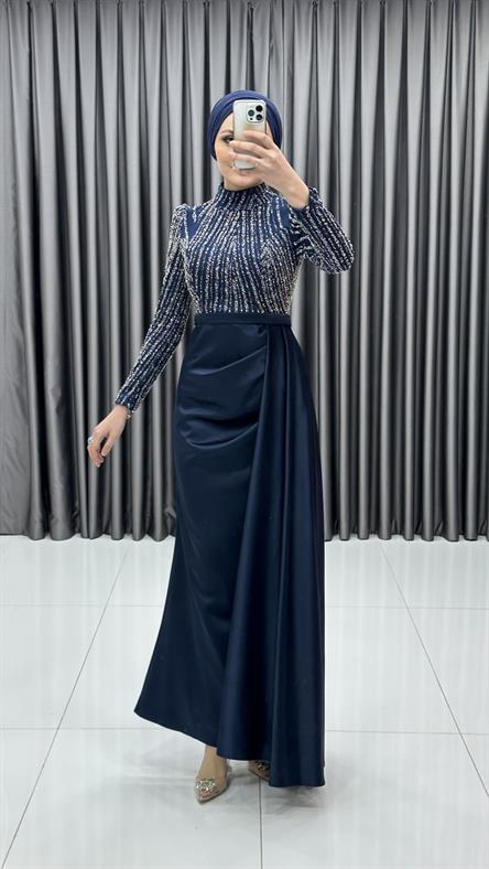 4646 H Abiye Elbise-Lacivert
