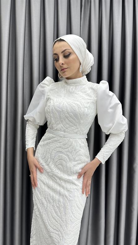 4656 H Abiye Elbise-Beyaz