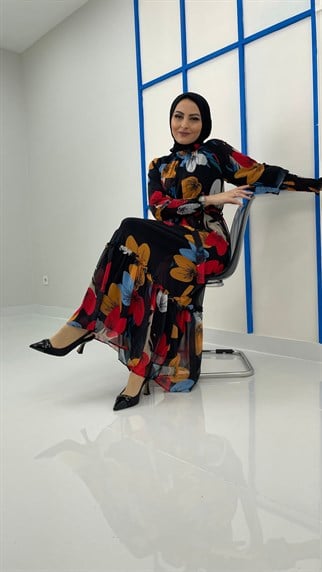 4664 S Çiçek Desen Elbise