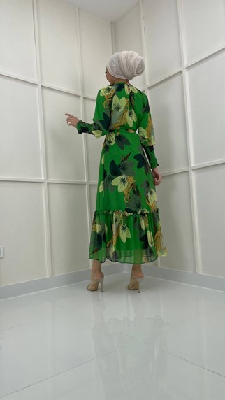 4664 S Çiçek Desen Elbise