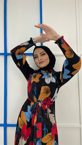 4664 S Çiçek Desen Elbise