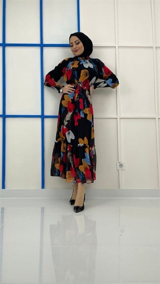 4664 S Çiçek Desen Elbise