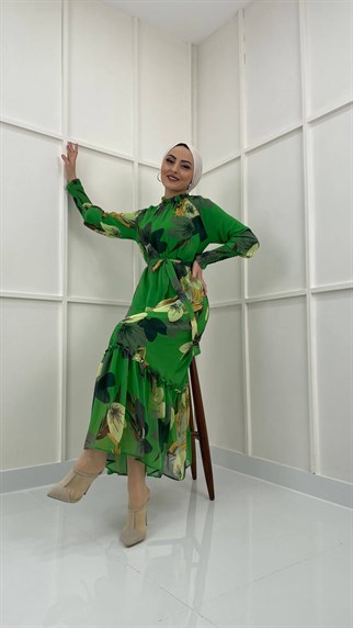 4664 S Çiçek Desen Elbise