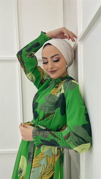 4664 S Çiçek Desen Elbise
