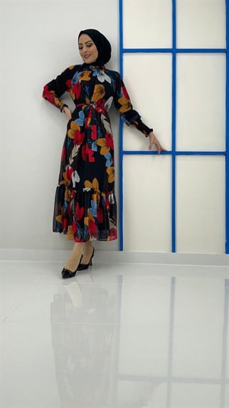 4664 S Çiçek Desen Elbise