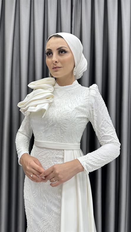 4668 H Abiye Elbise-Beyaz